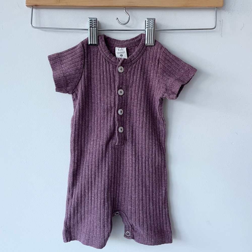 Kate Quinn organic cotton wide rib knit shortie union suit mahogany romper